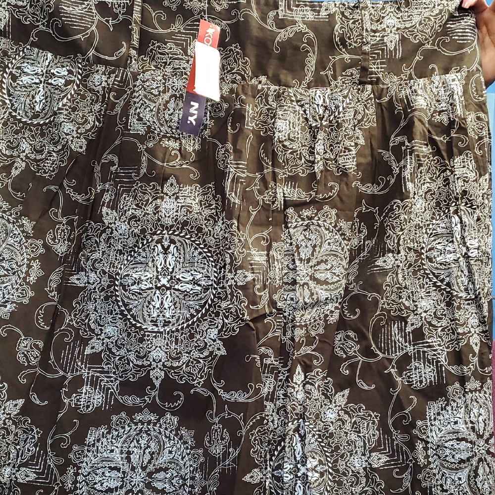 NY Collection Brown Patterned Skirt